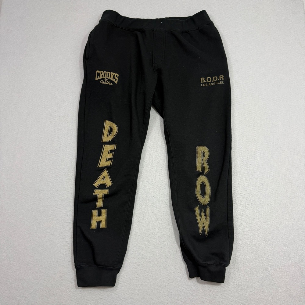 Crooks & Castles Joggers Mens XL Black Death Row Records BODR Graphic Sweatpants